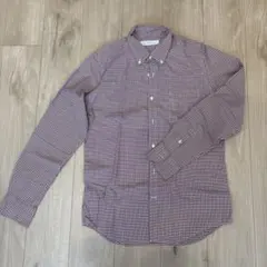 赤と白と青のチェック ボタンダウンシャツ