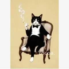 ポスター　アートポスター　 猫　たばこ 　 タキシード　 喫煙所　A4