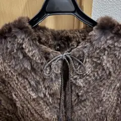 【美品】 ブラウン ファーケープコート ラビット