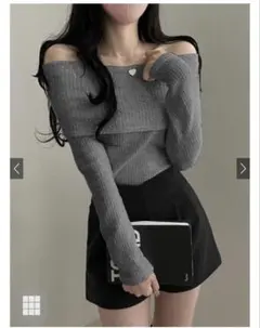 GRL オフショルニットトップス　グレー　S