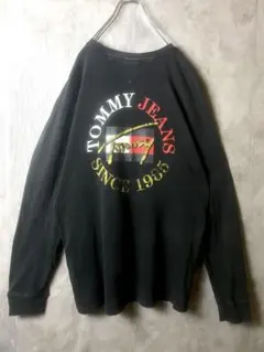 トミージーンズ バックロゴ 長袖Tシャツ 黒 XL ビッグロゴ 古着