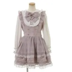 LIZ LISA 新品 長袖 シアーチェックエプロンフリルワンピース ブルー