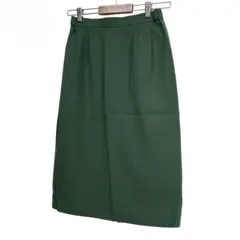 【スカート　ひざ丈　ミドル　シンプル　ワントーン　昭和レトロ　緑　古着】