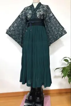 和洋折衷コーデ　レース羽織　博多織ベルト　スカート　3点セット　グリーンコーデ