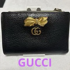 GUCCI グッチ 二つ折り ミニ財布 ブラック ピンク レザー 金ロゴ