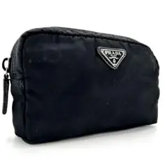 良品✨　プラダ　ポーチ　三角ロゴプレート　テスートナイロン　レザー　ブラック　黒