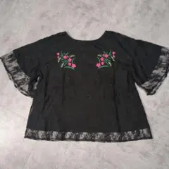 【美品】アズノウアズ 総レース 半袖トップス ブラウス 花柄刺繍 Fサイズ