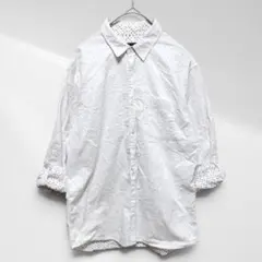 1963【ビームス】ドット総柄シャツ ロールアップ 長袖 綿100 白 S 古着のサムネイル