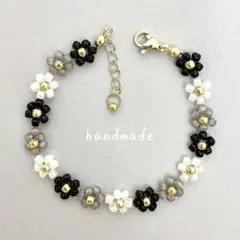 ビーズ　ブレスレット　ハンドメイド　花　フラワー　韓国　モノトーン