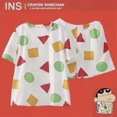訳あり　クレヨンしんちゃん　幾何学模様 ルームウェア パジャマ Lサイズ　1枚白