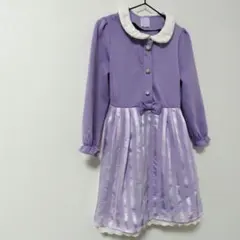 パープル 襟付き 長袖 ワンピース