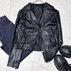 美品 アンタイトル 大きめ ラムレザー ダブルライダース ブラック やわらか