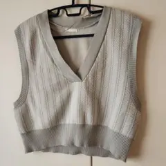Vネック リブ編み ニットベスト