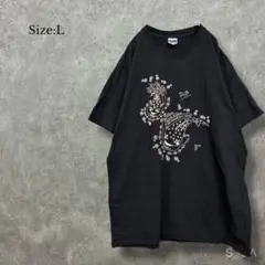 ペイズリー風ジンベイザメ 沖縄Tシャツ【メンズL】半袖 綿100％ ブラック