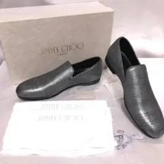 未使用 JIMMY CHOO ジミーチュウ レザー スリッポン ローファー 銀