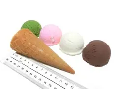 【食品サンプル】ワッフルコーン＋アイス単品4個（抹茶・苺・バニラ・チョコ）セット