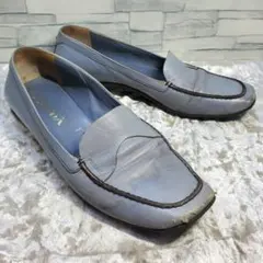 PRADA プラダ 24.5cm ローファー 革靴 ロゴ 水色 レザー 37.5