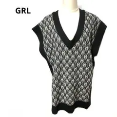 GRL ニットベスト ジレ　Vネック フリーサイズ　サイドスリット　模様