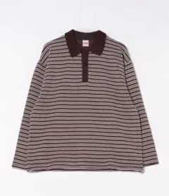 niko and... ニット襟ボーダーラガー ブラウン Lサイズ