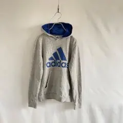 キッズ　adidas アディダス パーカー グレー ブルー ロゴ フーディー