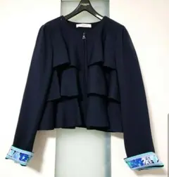 【未使用級】LEONARD レオナール 総柄 ニット カーディガン ブルー XL 未使用級】LEONARD レオナール 総柄 ニット カーディガン ブルー XL