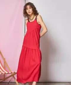 新品MAISON SPECIALアシメシャーリングキャミワンピース　レッド