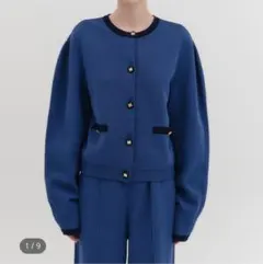 韓国　MAISON EENK青いニットカーディガン バルーンスリーブ