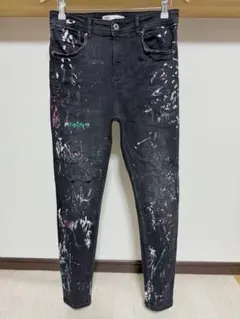 ペイント ZARA MAN ダメージ ストレッチ スキニー デニム ジーンズ