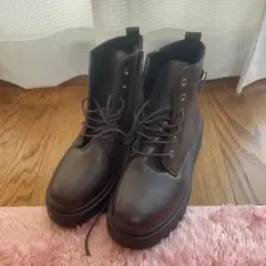 ブラウン 厚底レースアップブーツ