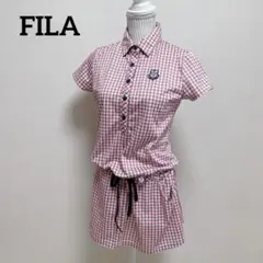 フィラ　ゴルフウェア　半袖ワンピース　チェック　ポケット　リボン　Lサイズ