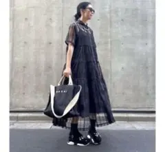 MARIA グレンチェックチュールティアードワンピース