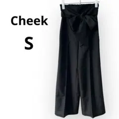 Cheek　チーク　完売　ワイドパンツ　スラックス　リボン　後ろゴム　黒　S