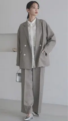 【LOWRYS FARM】メランジツイルジャケット＆ワイドパンツ（グレー）