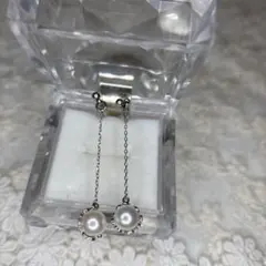 あこや真珠　ロングピアス　シルバーカラー