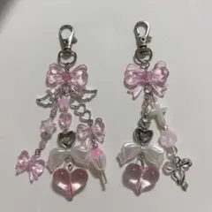 ピンクビーズキーホルダー y2k 2点セット