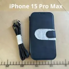 iPhone 15 Pro Max　スマホショルダー　ケース　紺　手帳型　米軍