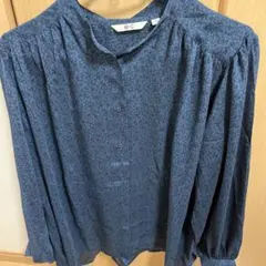 UNIQLO M ダークブルー 花柄 長袖ブラウス