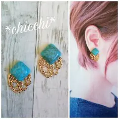 【早い者勝ちsale♥️】*ターコイズフラワー2wayピアス*