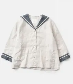 美品 magali マガリ キャンバス リネンセーラーカラーブラウス