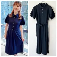 kay me 涼感シャツワンピース ストレッチ ベルト付き ネイビー 11