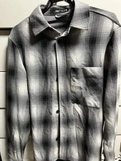 zara オンブレチェックシャツ S レーヨン混合 ブラック ホワイト cpo