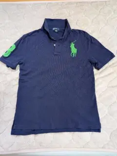 ポロラルフローレンネイビー ポロシャツ 緑色ロゴ刺繍
