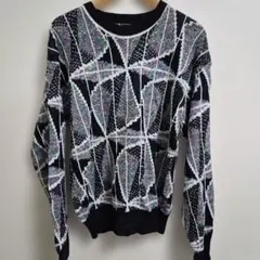 幾何学模様 ニットセーター ブラックパステルカラー　used vintage古着