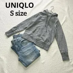 UNIQLO ライトグレー スウェットフルジップパーカー S 長袖 カジュアル