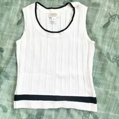 Talbots タルボット　ノースリーブ ニット トップス　ホワイト×ネイビーのサムネイル