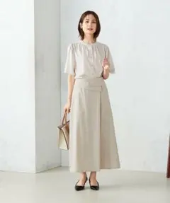 コムサイズム 麻調ストレッチ　巻き風ロング スカート タグ付き