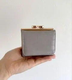 CLEA 【グレー ツートンカラー 】クロコ型押し がま口ミニウォレット三つ折り