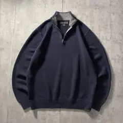 古着 eddie bauer コットンニット ハーフジップ ネイビー L