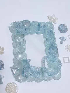 【ハンドメイド】トレカケースデコ ホイップデコ 青 水色 高透明