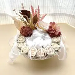 【美品】ハンドメイドリングピロー リングピロー　白　ウェディング　バスケット型